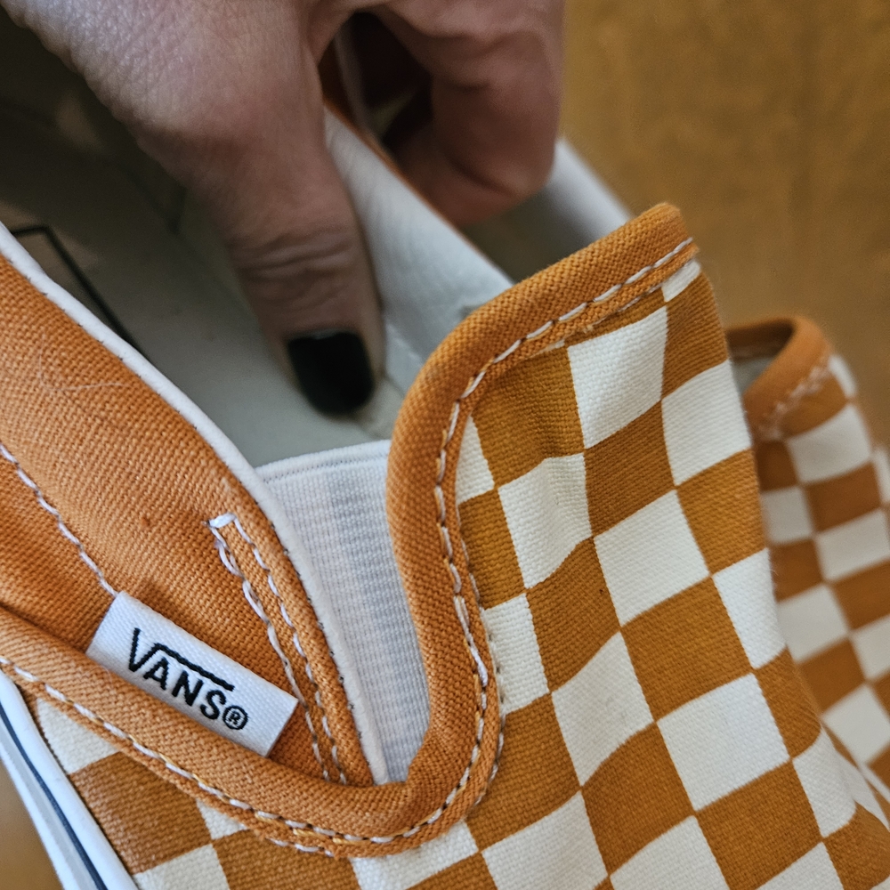 Vans Checkerboard Slip-On Sneakers in White and Orange - Picture 5 of 6
